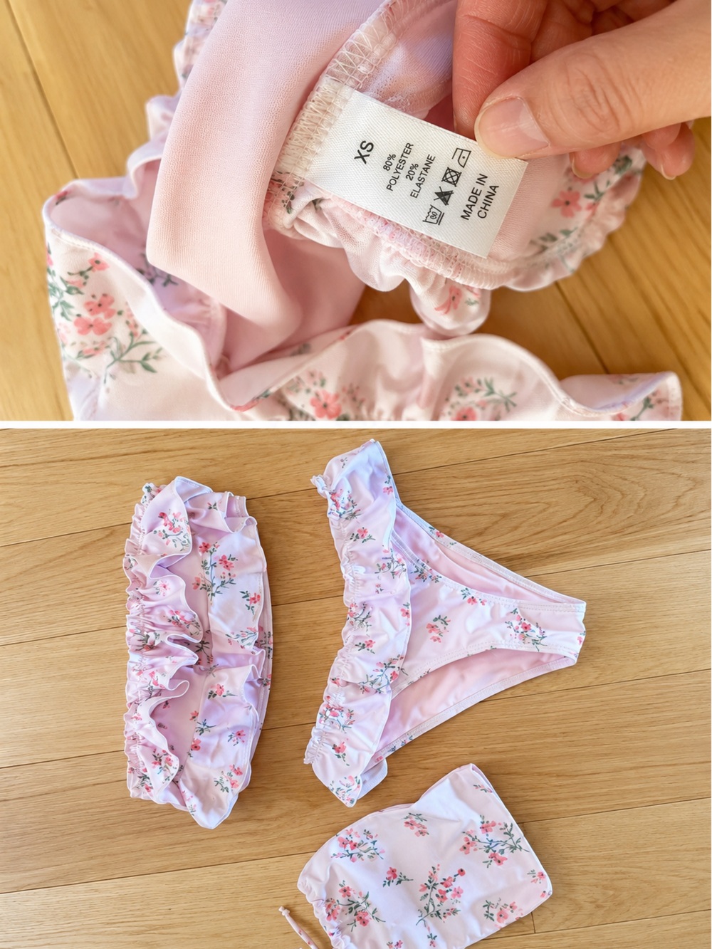 Pink Floral Ruffle Bikini Set with Drawstring Bag - Picture 2 of 3